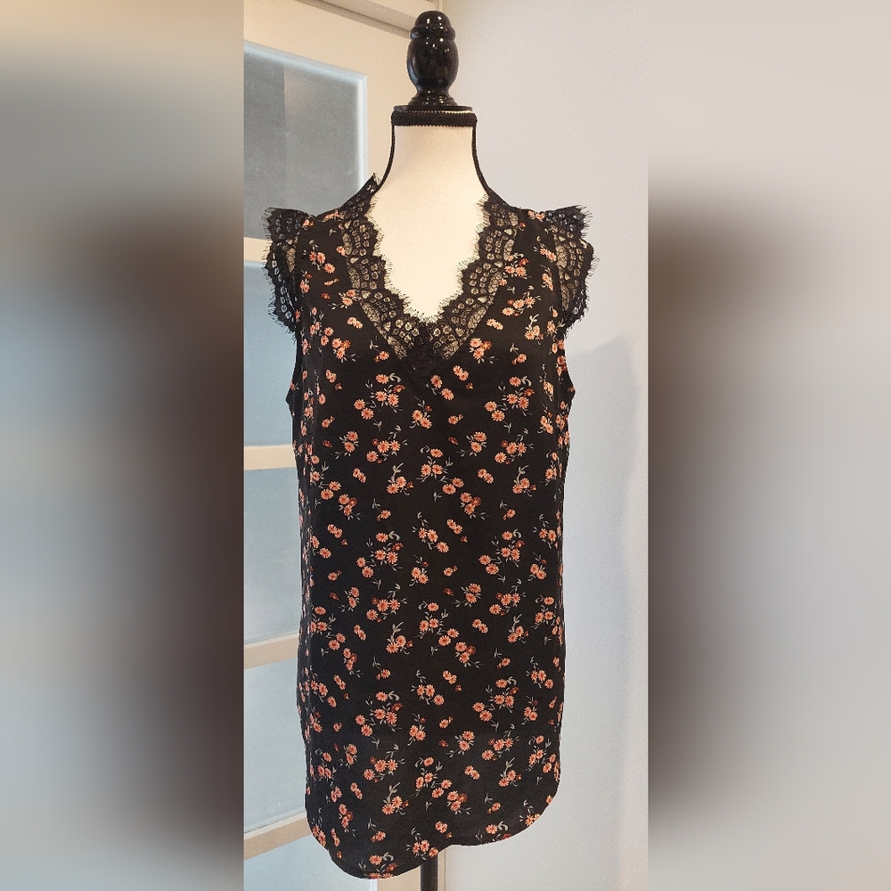 Pink and Black Lace Floral Camisole Top